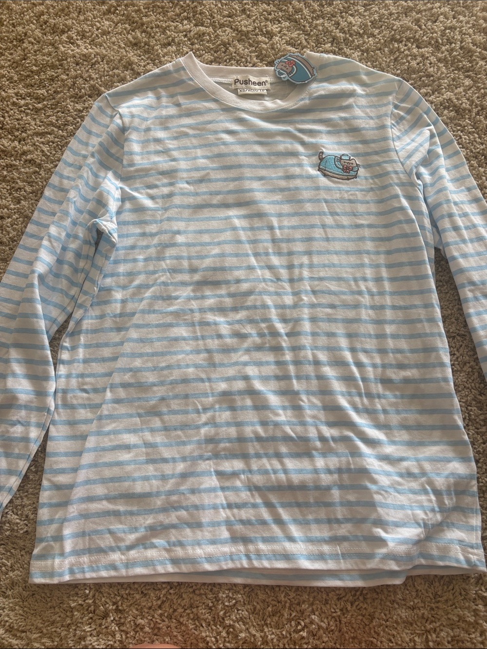 Pusheen Light Blue & White Striped Long Sleeve Tee with Pusheen Patch